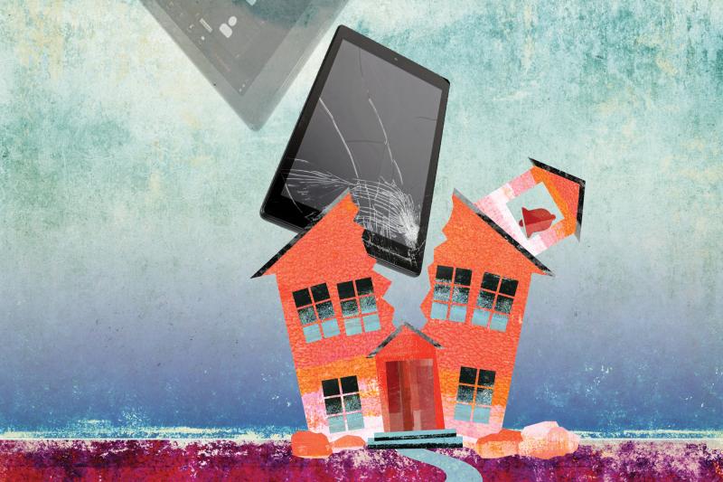 Illustration of a schoolhouse split in half