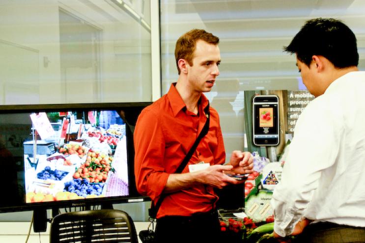 Keith McDaniel, a LDT graduate student, shows off his nutritional food applicati