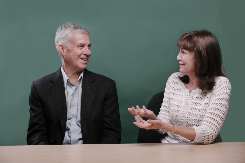 Dean Schwartz and Denise Pope on set of School's In