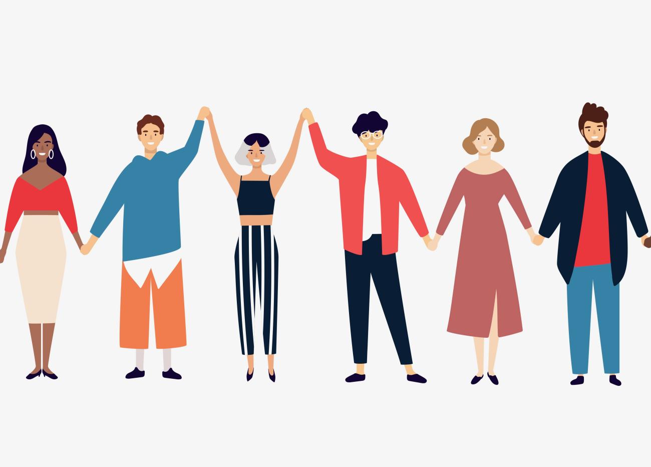 Illustration of a group of people joining hands