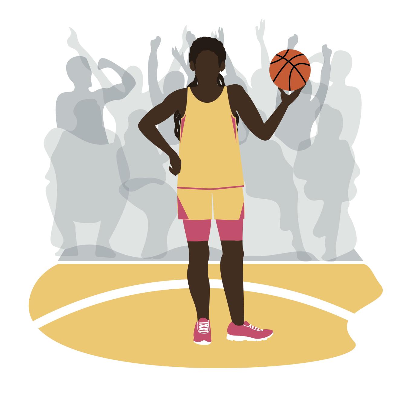 Illustration of female basketball player on the court