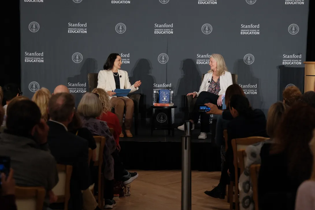 Picture of Christine Min Wotipka with Bonnie Garmus on stage